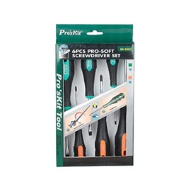 Pro'sKit 902-096 Pro-Soft Screwdriver Set, 3 Phillips, 3 Flat Blade, Multicolor, One Size