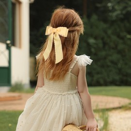 5 Inch Hair Bow Clips Edged Grosgrain Ribbon Hairpins Handmade Hair Accessories with Alligator Clips for Girls Women, Yellow with White