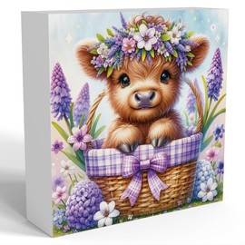 Highland Cow Hyacinth Flowers Decor, Highland Cow Bathroom Decor, Highland Cow Baby Decor, Highland Cow Nursery Decor, Wooden Box Decor Sign for Home Farmhouse Office Living Room Table Shelf Tiered