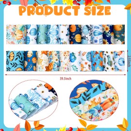 Hosuly 40 Pcs Fall Fabric Patchwork Roll Autumn Blue Quilting Roll Fabric Thanksgiving Fabric Quilting Strips 2.55 Inch Precut Patchwork Roll for Harvest Sewing DIY Craft Home Party Decor