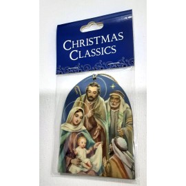Berkander Holy Family & Shepherds Nativity Ornament Wood, 3"x4"  Multi Color Earth Tones