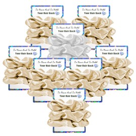 Penubuy 8 Packs/24 Pieces Bridesmaid Hair Elastics Satin Hair Ties for Bridesmaid Gifts, Bridal Shower, Wedding Gifts, Souvenirs (Champagne and White)