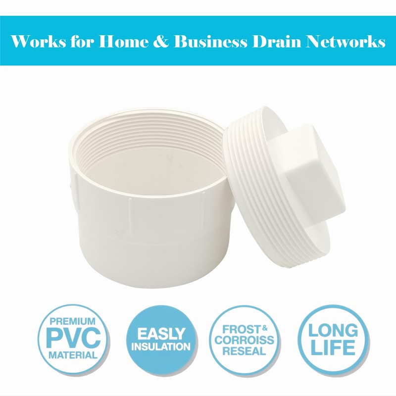 Sewer Cleanout Cap with Plug Pipe Fitting, 4 Inch PVC