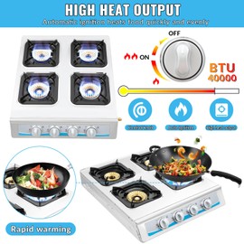 Propane Gas Stove,4 Burner Gas StovePortable Gas Stove Auto Ignition Camping Stainless Steel Stove 4 Burner LPG for RV, Apartment,Outdoor