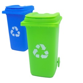 Hidden Gem Mini Trash Can Pencil Holders – 2 Colors, 1 or 2-Pack, Desk Organizer Bins for Pens & Supplies (2, Blue & Green)