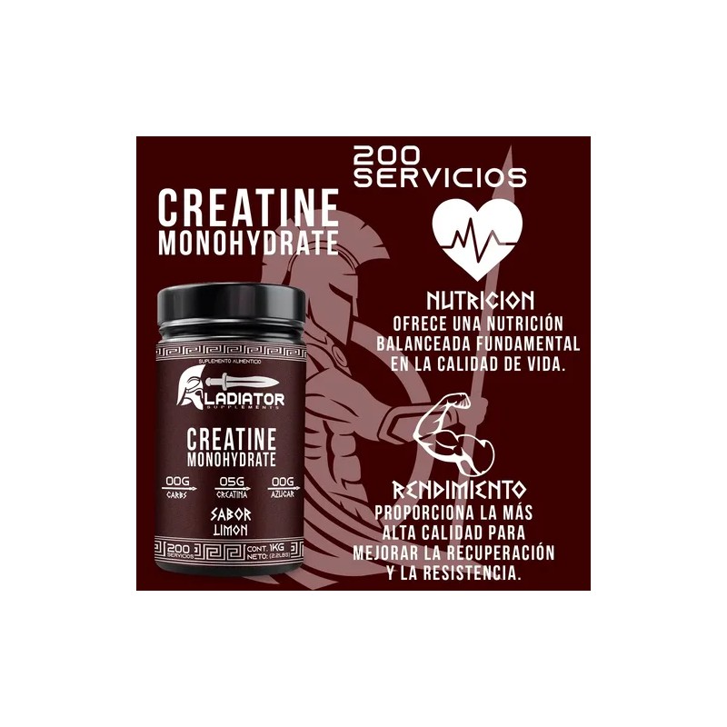 Creatina Gladiator Monohidratada 1kg 200 Servicios