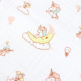 Muslin Baby Blanket, 6-Layer Cuddly Blanket, Cotton, 110 x 110 cm, Wrap Blanket, Newborn Girl, Boy Soft Blanket for Bath, Towel, Children's (Pink Unicorn)