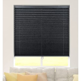Calyx Interiors Cordless Pleated Shade Light Filtering Fabric Window Shade, Color: Black, Size: 22" W x 60" H