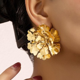 Gold Flower Earrings for Women Layered Bohemian Floral Statement Earrings Big Flower Stud Earring Jewelry