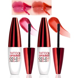 Peel Off Lip StainTattoo Lip Gloss,2 Pcs Pink Nude Red Matte Lip Liner Stain Peel Off Waterproof Long Lasting,Highly Pigmented Transfer-Proof Non-Stick Tinted Liquid Lipstick Makeup for Women-01+02