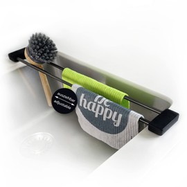 Sanni Shoo Drip.line Dish Cloth Holder, Sink Organiser, Flexible Cloth Holder for Sink, Sink Holder, Kitchen Organiser, Dish Cloth Storage, Black Steel, Black