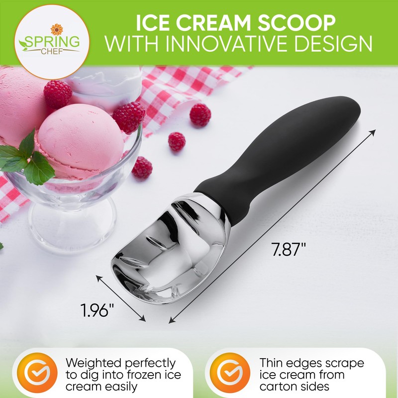 Spring Chef Ice Cream Scoop with Soft Grip Handle, Professional