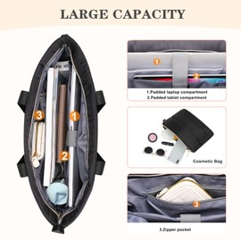 MOSISO Bolsa de Tote para Mujer,15-15.6 Pulgadas Puffy Bolso de Mano para Portátil con Cremallera,16 Pulgadas Grande Bolsas de Hombro,Bolso Informal para Viajar Trabajar con Monedero,Negro