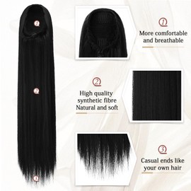 Sofeiyan Ponytail Hairpiece Hair Extension with Drawstring 70 cm Long Straight Braid Ponytail Natural Soft Hair Extension Synthetic Ponytail Extension for Women, Black