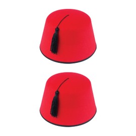 HENBRANDT 2 x Red Fez Hats for Adults - Classic Fancy Dress Costume Accessory with Tassel - Adult Size 19cm Novelty Party Hat