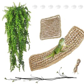 MUYG Seagrass Hammock for Bearded Dragon,Large Reptile Hammock with Suction Cups Lizard Lounger Bed Jungle Climber Vines Chameleon Terrarium Habitat Decor for Bearded Dragons,Geckos,Snakes
