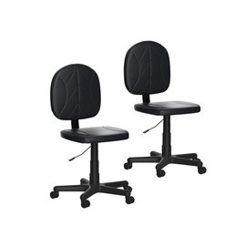VECELO Small Desk Chair Set of 2, Low-Backrest Armless Office Chairs, with PU Leather Adjustable Height 360°Quiet Swivels for Home Office,Black