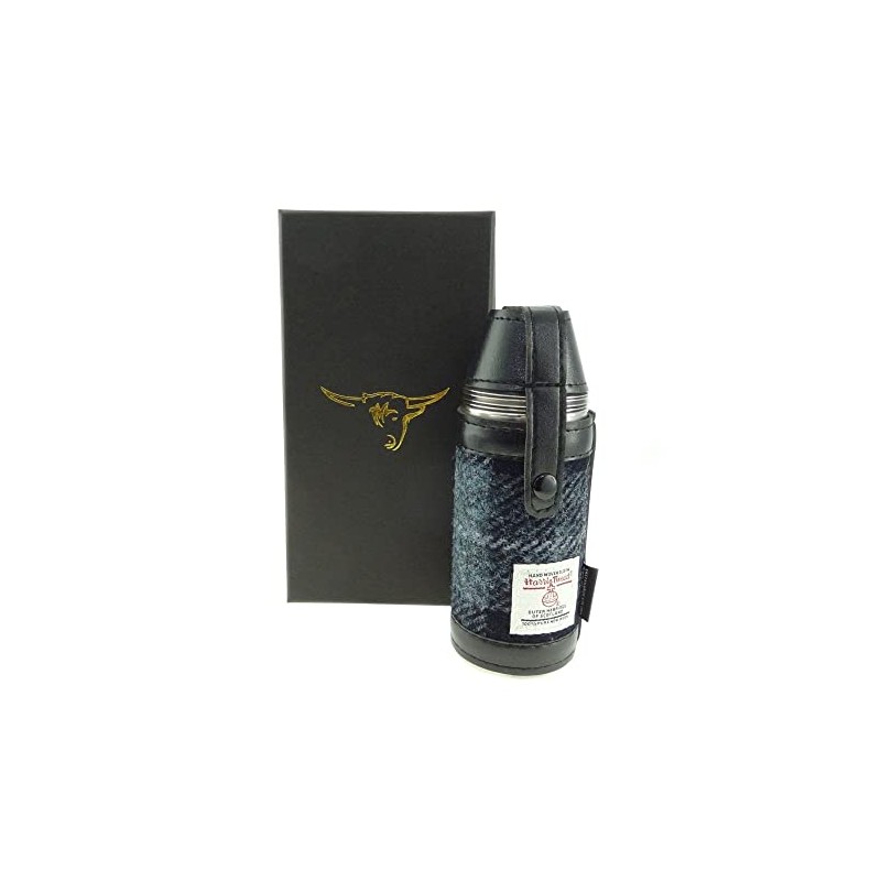 Maia Gifts Grey and Black Tartan Tweed Hunting Flask