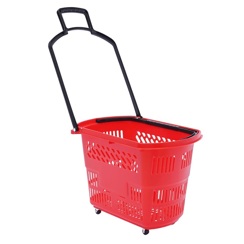 6PCS Plastic Shopping Basket with Handles&Wheels, 35L Rolling Shopping Cart