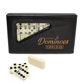 ERLLE - Juego de Dominó Doble 6 con 28 Fichas, Dominó Clásico con Remache Metálico y Caja de Vinilo, Juego de Mesa Portátil para Adultos y Niños, 2 a 4 Jugadores.