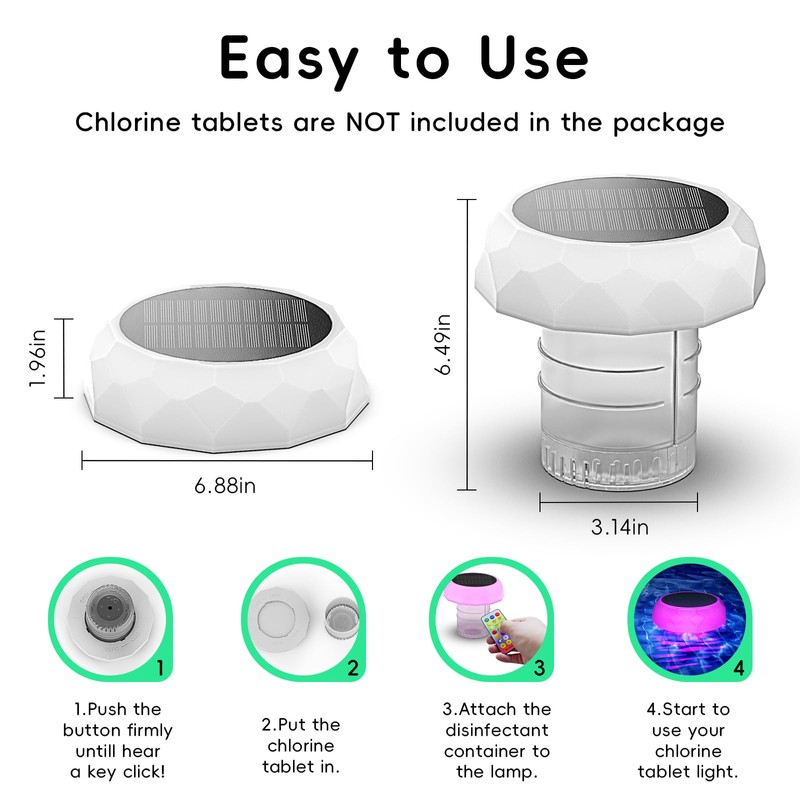 BASON LIGHTING Solar Powered Floating Pool Light with Chlorine Tablet