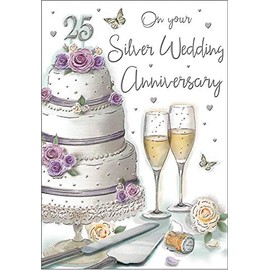 Regal Publishing Annivesary Card Silver (25th) - 9 x 6 inches, black|white|brown