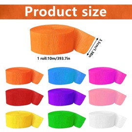Crepe Paper Streamers 9 Rolls White Orange Red Yellow Green Light Blue Deep Purple Rose Pink Crepe Paper Roll Streamer Hanging Tassels for Curtain Backdrop Festival Party