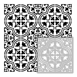 NAKLEO Tile Stencil for Painting, 15 x 15 cm, Moro Spanish Moorish Flower, Moroccan, Plastic Reusable Floor Stencil, DIY, Wooden Furniture Wall Decoration, Terracotta