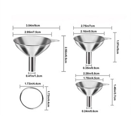 Stainless Steel Funnel,3PCS Small Metal Funnels(7.5cm+5.5cm+4.5cm) with 1PCS Cleaning Brush Set,Food Grade Kitchen Funnels for Transferring Liquids Fluid Powder and Filling Bottles or Containers