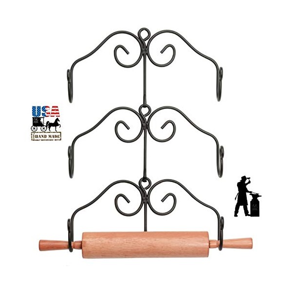 3 ROLLING PIN RACK SET - Three Hand Forged Heavy