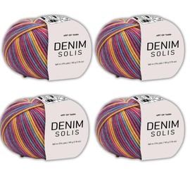 Art of Yarn DENIM SOLIS Variegated yarn 55% Cotton,45% Poliacrylic,Total 200g(7.04 Oz),640m(696 Yds) Soft Smooth Yarn Sport – Fine2 for Crocheting, Knitting, Amigurumi,Blankets,garments –4 Skein 99943