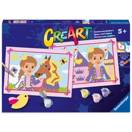 Ravensburger CreArt 5 Anni Junior: Principessa – Dipingere con i Numeri per Bambini 5+ Anni, Kit Pittura con 2 Tavole, Pennello Ergonomico e Colori Inclusi, 32x22cm, Idee Regalo per Bambini 5 Anni
