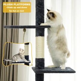 Floor to Ceiling Cat Tree, 5-Tier Height (86-109 inches) - Adjustable Cat Climbing Tower with Sisal Scratching Posts, Hammock, Platforms, and Hanging Balls