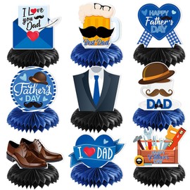 Jiusely Happy Father's Day Party Decorations, 9pcs Father's Day Honeycomb Table Decoration for Fathers Day Party Honeycomb Table Centerpiece for Dads Fathers Day Party Supplies