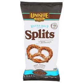 Unique Snacks Extra Salt Splits Pretzels, Delicious Homestyle Baked, Certified OU Kosher and Non-GMO, No Artificial Flavor, 11 Oz Bags (Pack of 9)