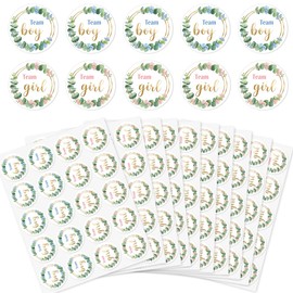 arricraft 200 Pcs Gender Reveal Stickers, 5cm/1.97inch Eucalyptus Sage Garland Theme Round Self-Adhesive Gender Reveal Labels Decorations Party Supplies Stickers for Shower Party Voting Game Ideas