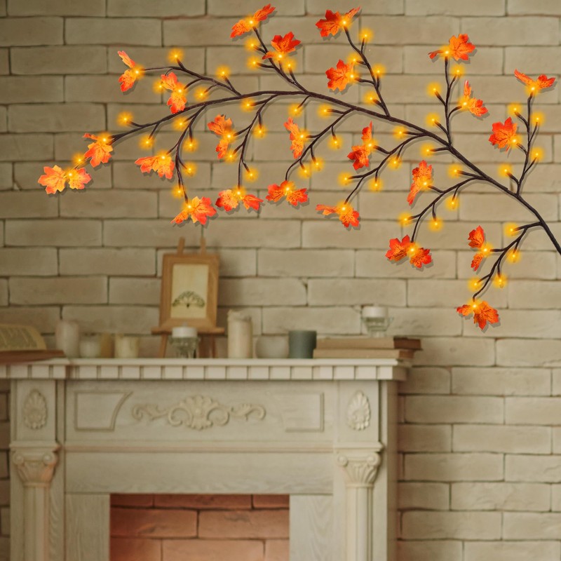 Fall Garland with Lights Plug in Maple Leaves Garland Fall