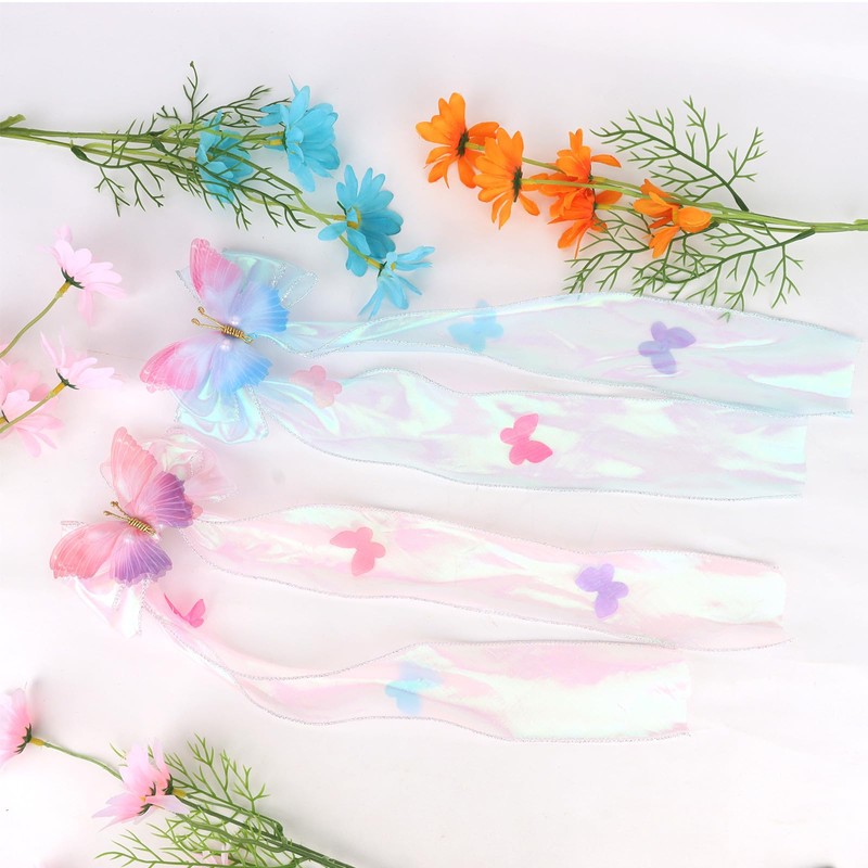 KIUEZIR 2-Pack Butterfly Bow Hair Clips - Sparkling Pink/Blue Duo