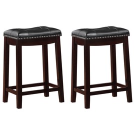 Angel Line Cambridge Padded Saddle Stool with Cushion, 24", Espresso/Black, Set of 2