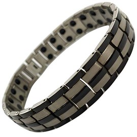 MAGNATURAL TITANIUM MAGNETIC BRACELET MENS HIGH STRENGTH 2TONE BLACK + Gift Pouch!