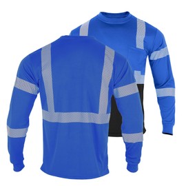 FONIRRA Safety Shirts for Men High Visibility Reflective ANSI Class 2 Hi Vis Construction Work T Shirts Long Sleeve (Blue,XL)