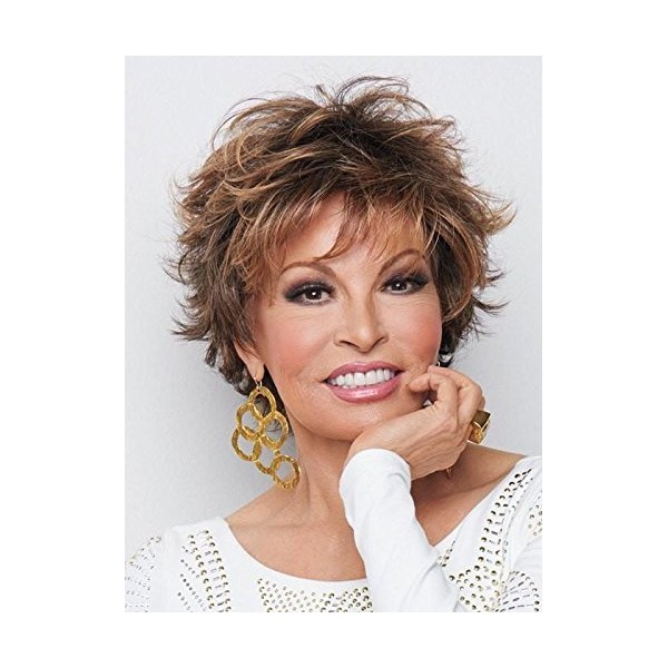 Voltage Avg Cap Wig Color SS14/25 SHADED HONEY GINGER - Raquel Welch Wigs Short Textured Layers Wispy Bangs Synthetic Women's Memory Capless Flared Neckline
