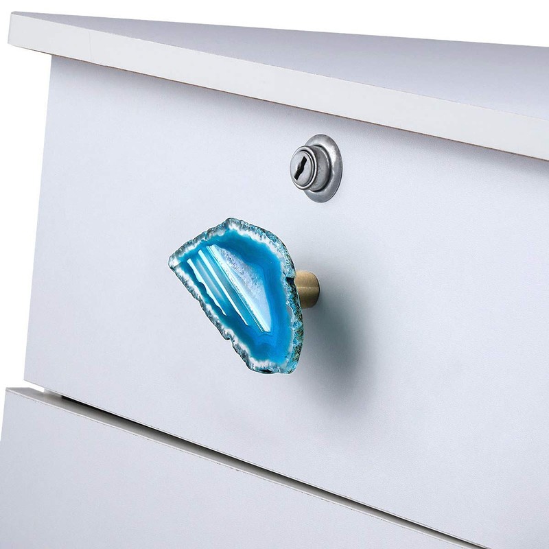 mookaitedecor Set of 6 Drawer Knobs Natural Blue Agate Brass