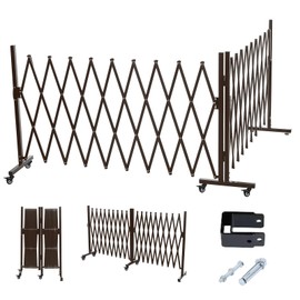 AkiiGer Metal Expandable Barrier Fence for Dogs, Portable Barricade Gate with Casters, Foldable Pet Gate Indoor Outdoor for Rooms, Stairs, Driveway, Garage, Yard, Doorways, 17 Feet, Brown