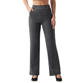 Willit Women's Wide Leg Dress Pants High Waisted Stretch Work Pants Office Business Casual Slacks Pockets Petite Charcoal Dark Grey M