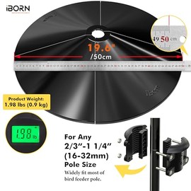iBorn Squirrel Baffle for Bird Feeder Pole, 19.6” Oversized Baffle, Squirrel Defender, Bird Feeder for Outdoors Protector, Polycarbonate(PC), Pack of 2, Black