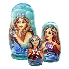 Love Swans 3-Nest Matreshka Wooden Nesting Dolls Set, Coastal - 14722 by G.DeBrekht