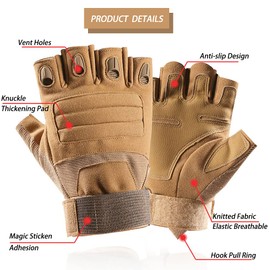 NuCamper Half Finger Tactical Glove Hard Knuckle Military for Men, Fingerless Airsoft Gloves Touchscreen for Motorcycle Combat Training Army Shooting Hunting Outdoor Sports (Tan, Small)