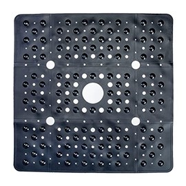 SlipX Solutions Extra Large Square Shower Mat 27 x 27, Non-Slip Stall Mat for Elderly & Kids Bathroom (Drain Holes, Strong Suction Cups, Machine Washable, Solid Black)