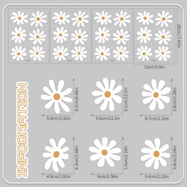 FENQURO 48 Pieces Daisy Wall Stickers, Daisy Wall Decals, Boho Wall Stickers, Peel and Stick Floral White Daisy Wall Stickers, Retro Wall Stickers for Women
